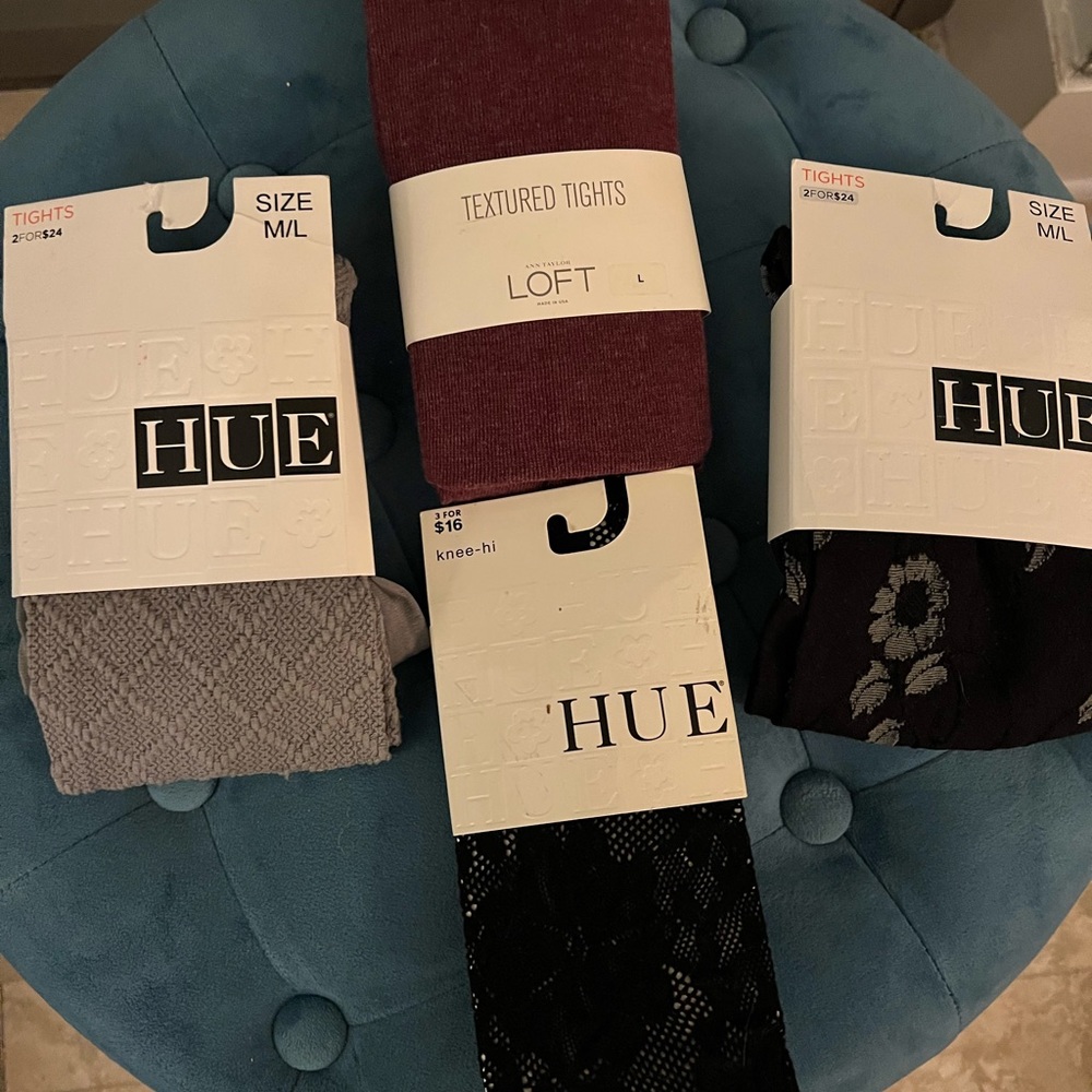 Unworn Bundle of 3 pairs of thick tights and one pair cotton lace knee high